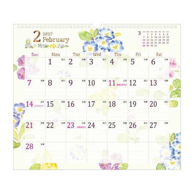 2027年1月始まりカレンダー L 壁掛け カントリータイム 花柄 カントリータイム 花柄