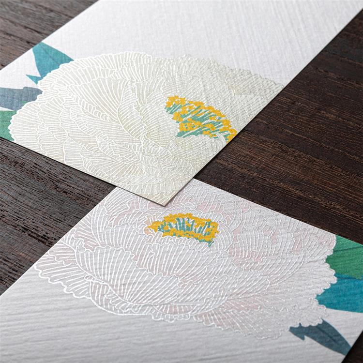 冬柄一筆箋 シルク 寒牡丹柄 寒牡丹柄