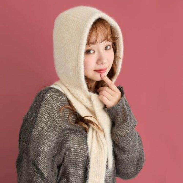 ヨキ フード付きモヘアマフラー アイボリー アイボリー
