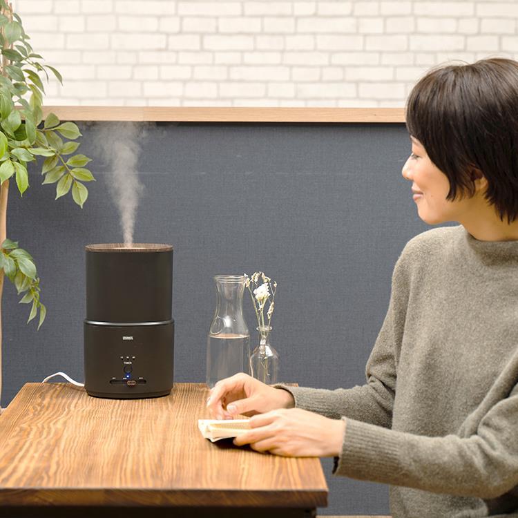超音波式 ダブル抗菌 上部給水超音波式加湿器 アロマウォーター対応 ブラック 1.5L