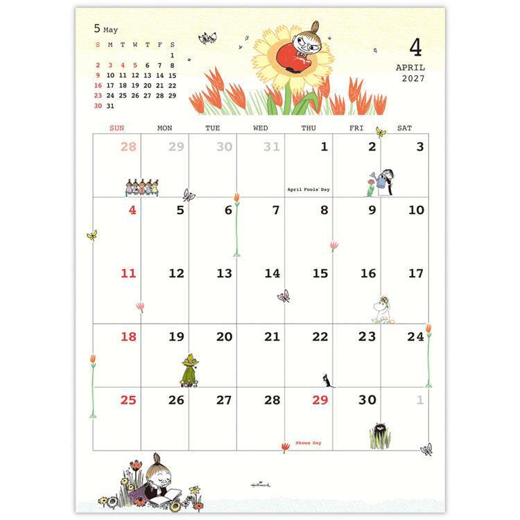 2027年1月始まり 二つ折りカレンダー大 ムーミン リトルミイ リトルミイ