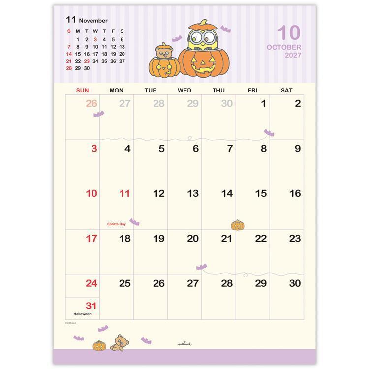 2027年1月始まり 二つ折りカレンダー大 ミニオンズ ボブ&ティム ミニオンズ