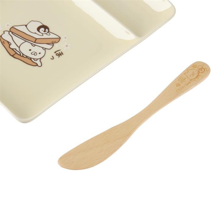 トーストプレート　木製バターナイフ付き　ねこぺん日和