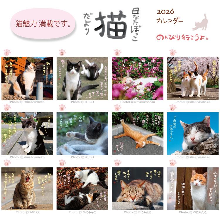 2026年1月始まりカレンダー 壁掛け 日なたぼっこ猫だより