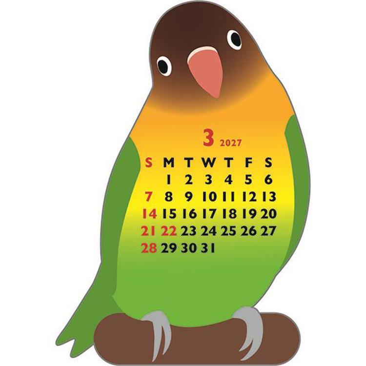 2027年1月始まり アニマルダイカットカレンダー ミニ インコ インコ