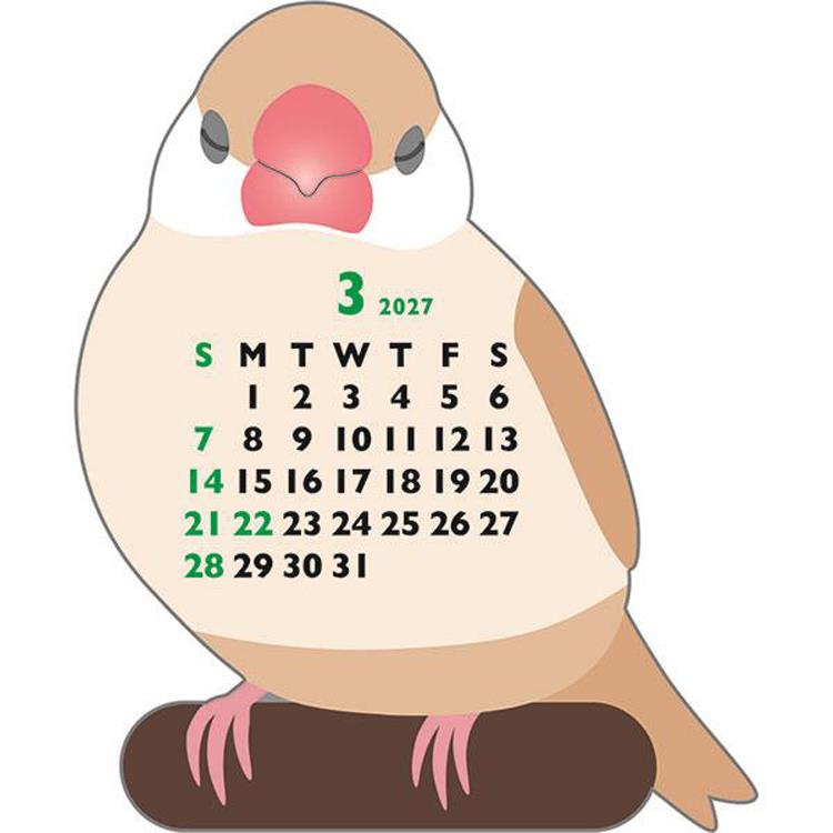 2027年1月始まり アニマルダイカットカレンダー ミニ 文鳥 文鳥