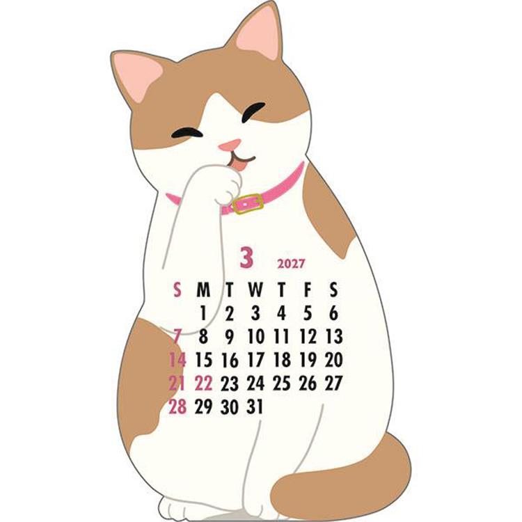 2027年1月始まり アニマルダイカットカレンダー ねこ ねこ