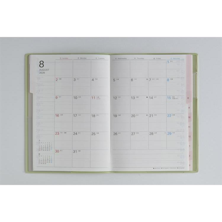 2026年3月始まり手帳 月間 B6 ティーズファミリー手帳2(612)リュクスハーブグリーン