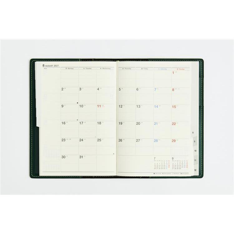 2027年1月始まり手帳 週間ブロック B6 シャルム9 ロイヤルグリーン