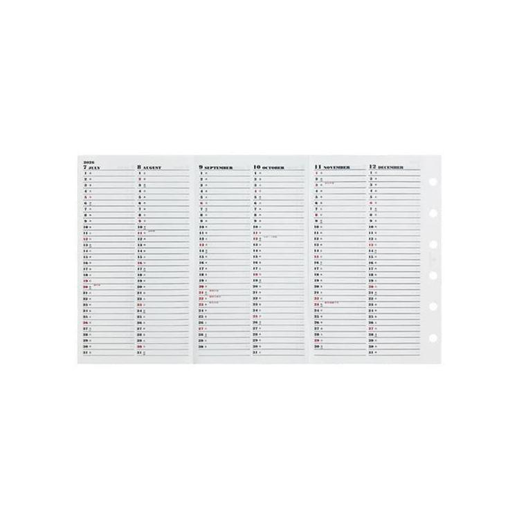 2026年1月始まりシステム手帳用リフィル ミニ6 年間 3つ折ジャバラ