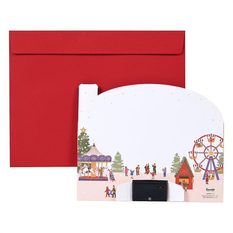 クリスマスメロディカード 金の枠にクリスマスマーケット