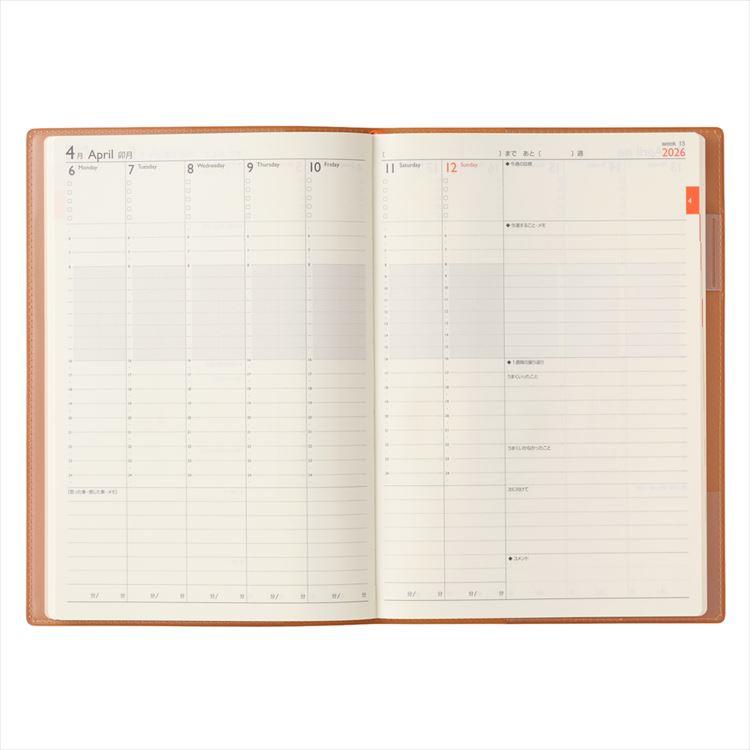 2026年4月始まり手帳 週間バーチカル A5(変形) NOLTY スコラ ライト キャメル キャメル
