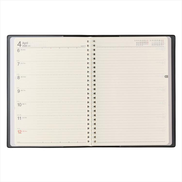 2026年4月始まり手帳 週間レフト A5 NOLTY リング2 ブラック 黒