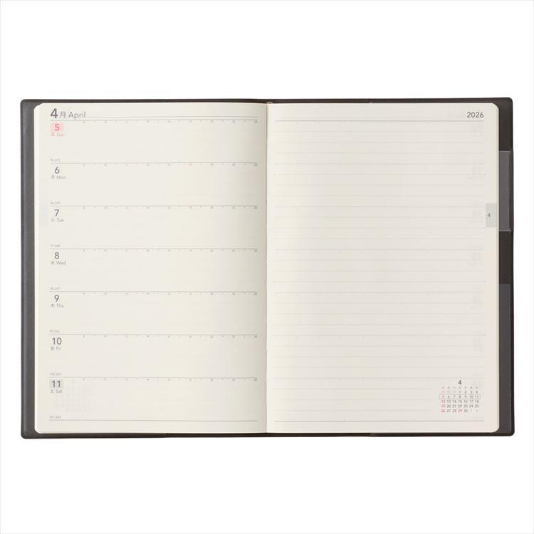 2026年4月始まり手帳 週間レフト B6 NOLTY エクリ 日曜始まり ダークグレー ダークグレー