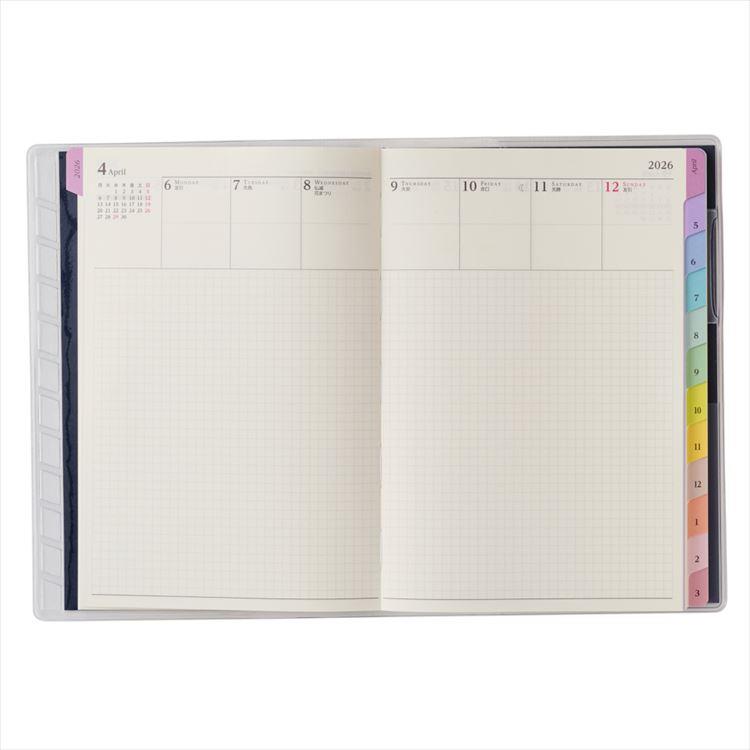 2026年4月始まり手帳 月間 B6 ペイジェム 週間方眼メモ ネイビー ネイビー