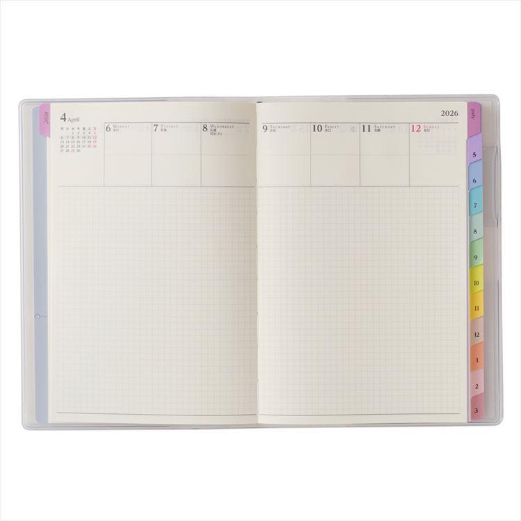 2026年4月始まり手帳 月間 B6 ペイジェム 週間方眼メモ ピンク ピンク