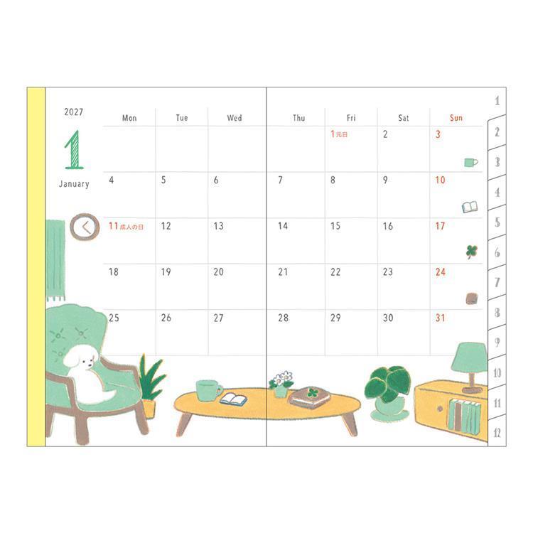 2027年1月始まり手帳 月間 B7 ミニ イヌ イヌ