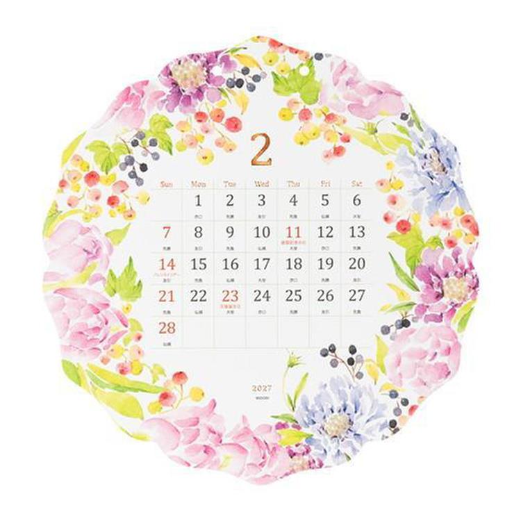 2027年1月始まりカレンダー 壁掛け ダイカットカントリータイム 花柄 カントリータイム 花柄