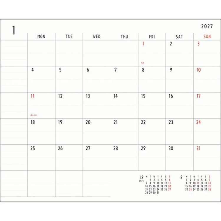 2026年12月始まり手帳 月間 B6スリム Noritake アイボリー アイボリー