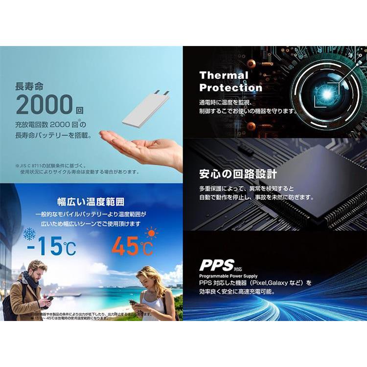 エレコム 半固体バッテリー 5000mAh ケーブル一体型 ブラック ブラック