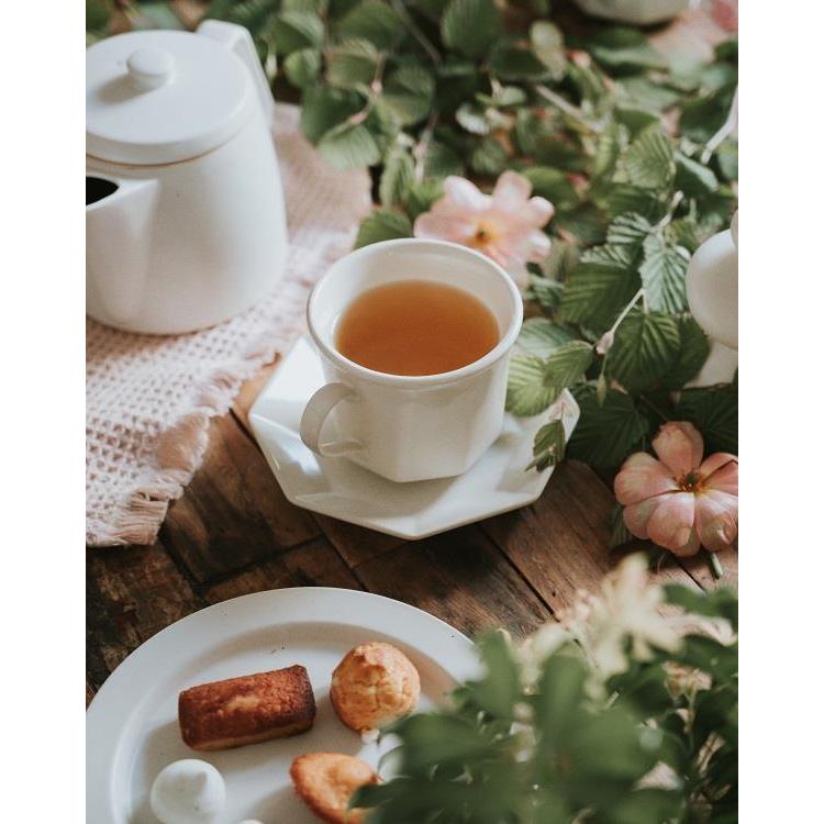 オクタゴナルカップ&ソーサー 240ml ホワイト エイシェントポタリー プレート:からし