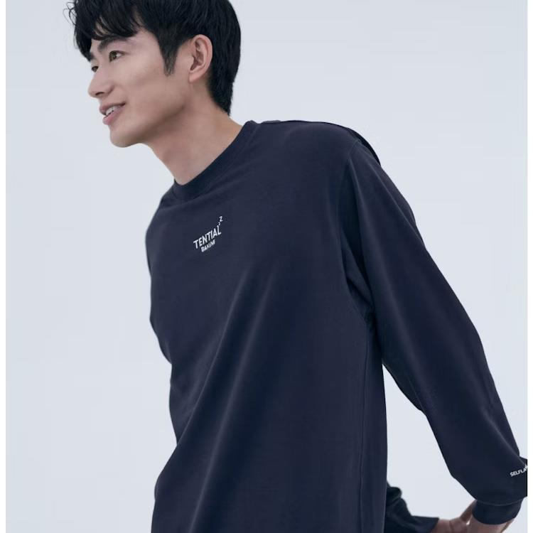 リカバリーウェア スウェット メンズ 長袖クルーネックシャツ ネイビー XLサイズ XL:ネイビー