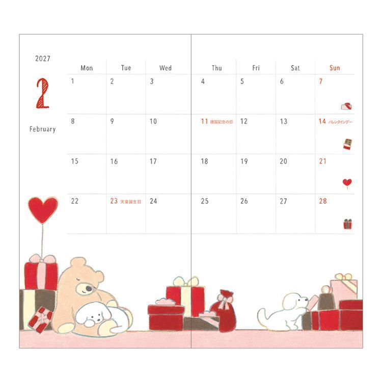 2027年1月始まり手帳 月間 B7 スリム イヌ イヌ