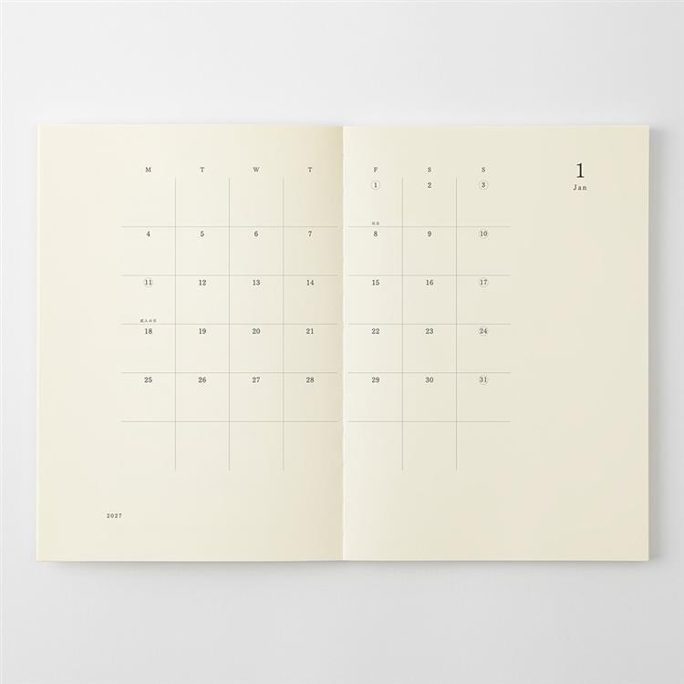 2026年12月始まり手帳 月間 薄型 MDノートダイアリー