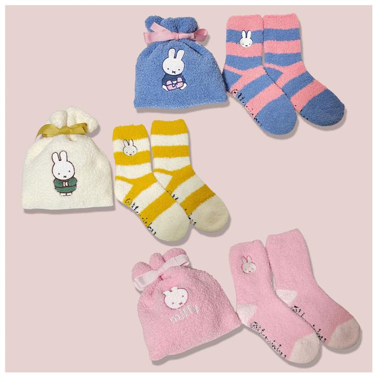 もこもこ靴下IN巾着 ミッフィー ブルー×ピンク