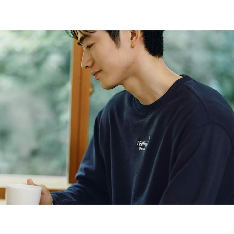 リカバリーウェア スウェット メンズ 長袖クルーネックシャツ ネイビー XLサイズ XL:ネイビー