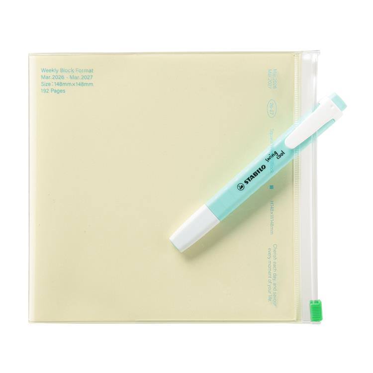 2026年3月始まり手帳 週間ブロック スクエア クリアスライドジッパー イエロー イエロー