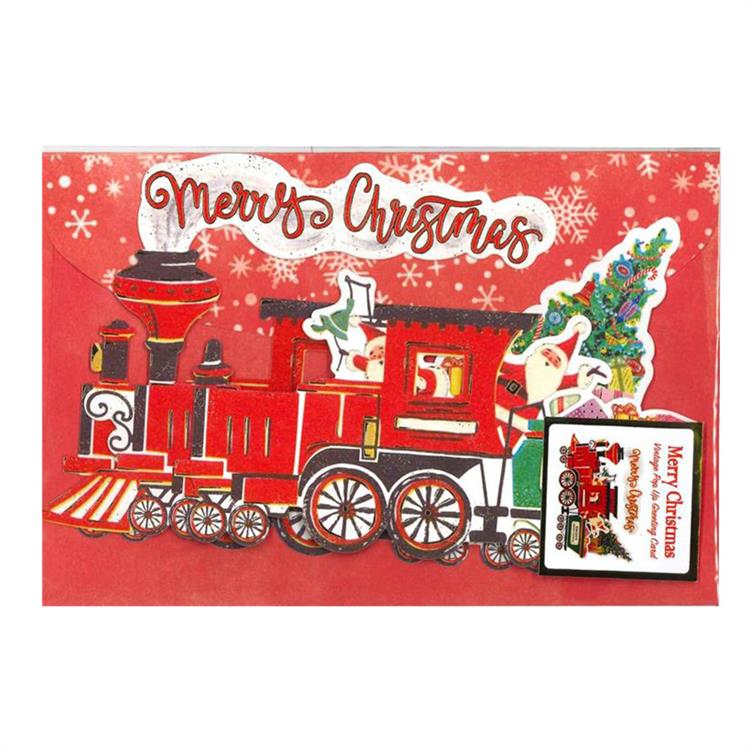 クリスマスカード 立体 機関車に乗るサンタクロース 機関車に乗るサンタクロース