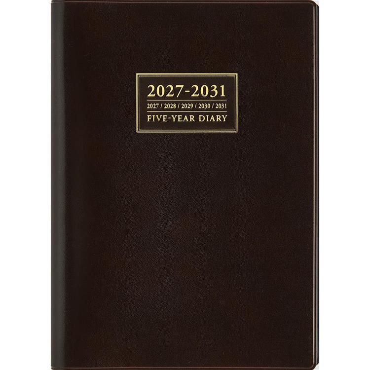 2027年1月始まり 週間ブロック A5 5年卓上日誌 茶