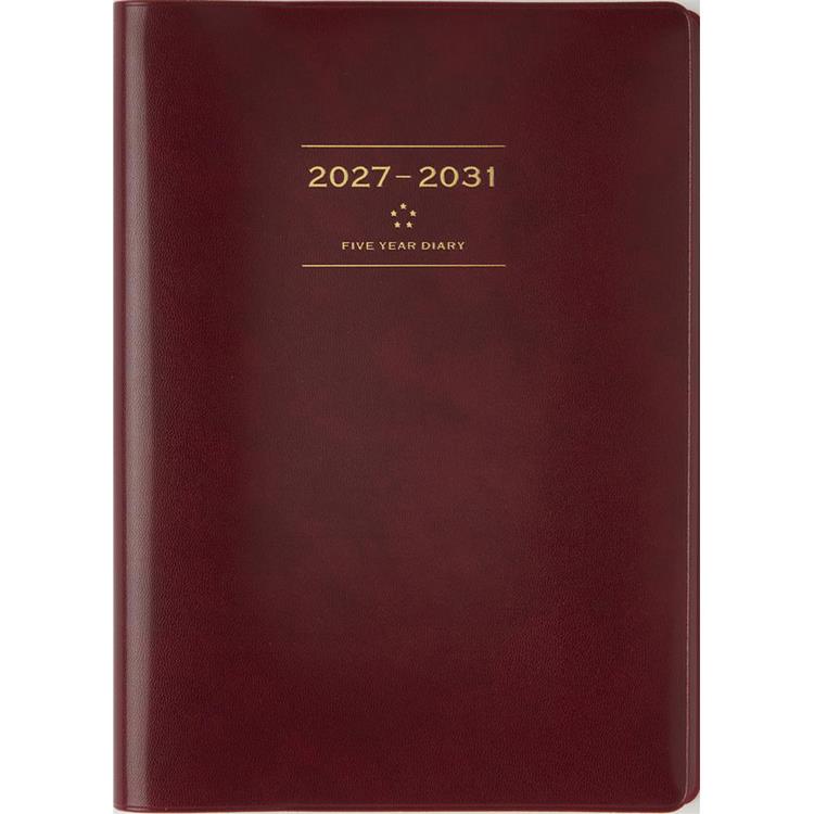 2027年1月始まり手帳 週間ブロック A5 5年卓上日誌 ワイン