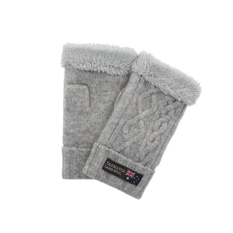 フィンガーレスグローブ ケーブル編み ライトグレー タスマニアラムウール【ロフト限定】 ライトグレー