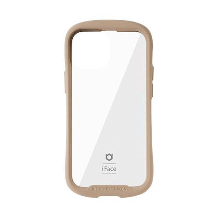 iPhone14用 強化ガラスクリアケース ベージュ iFace ...