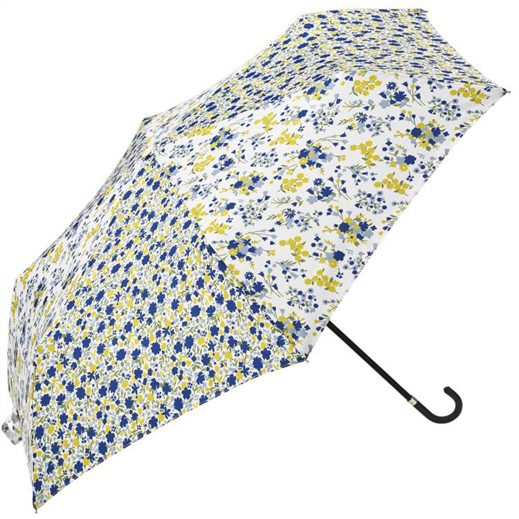 晴雨兼用折りたたみ傘　２ピースフラワー　ミニ　ブルー　ビコーズ