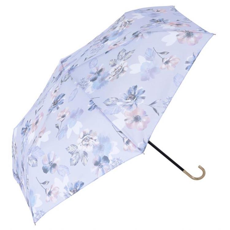 折りたたみ傘　晴雨兼用　フローラルウォッシュミニ　パープル パープル