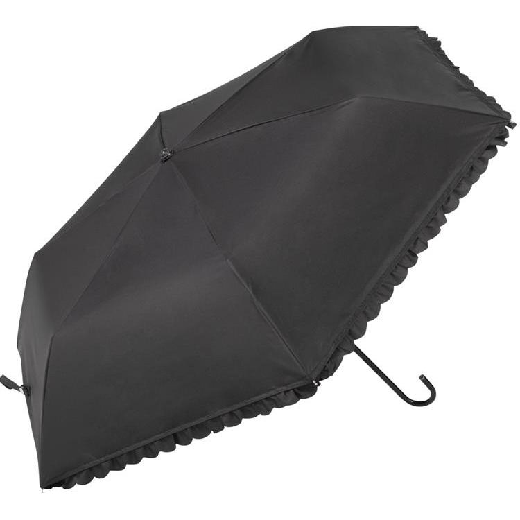 晴雨兼用 折りたたみ傘 ＰＵヒートカットフリルミニ ブラック(ブラック 