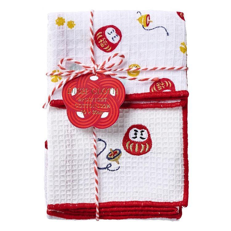 お年賀 ご挨拶 ディッシュクロス 2枚組 ダルマ ダルマ