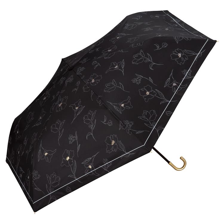 折りたたみ日傘　遮光　フラワードローイング　ミニ　ブラック ブラック