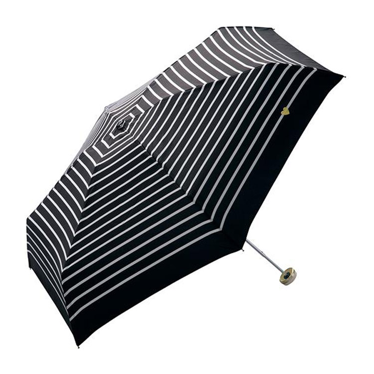折りたたみ傘 ハート刺繍 ボーダーゴールドｍｉｎｉ ブラック ダブル 