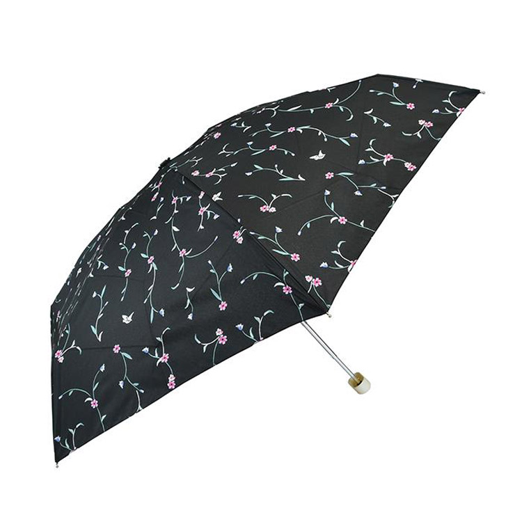 折りたたみ傘　アイビーフラワーｍｉｎｉ　ブラック　ダブルピーシー