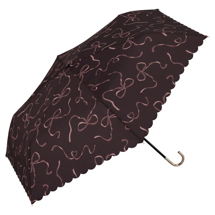 折りたたみ傘 ハートリボン ブラウン ブラウン