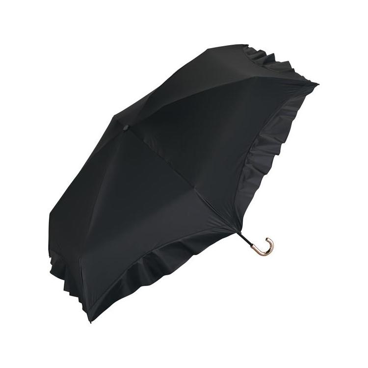 折りたたみ傘 晴雨兼用 遮光 コンパクトフリル ブラック ブラック