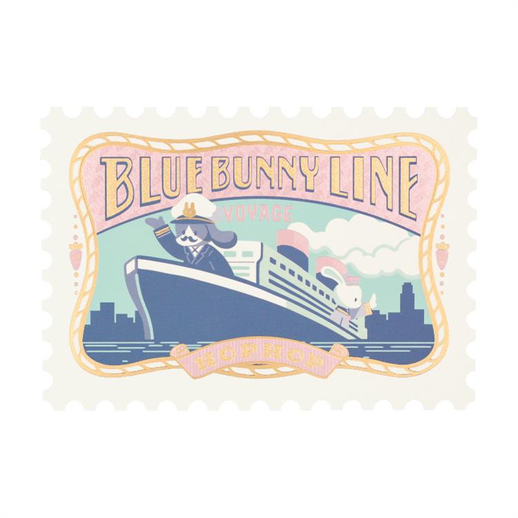 切手型ポストカード オビワン×ロッカク BLUE BUNNY LINE BLUE BUNNY LINE