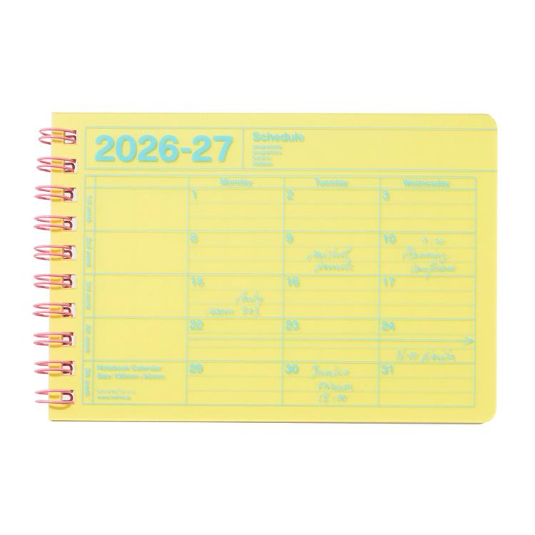 2026年4月始まり手帳 月間 B7変形 ノートブックカレンダー XS イエロー イエロー
