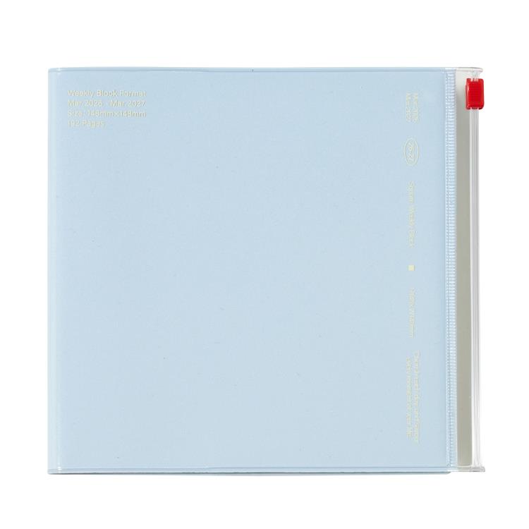 2026年3月始まり手帳 週間ブロック スクエア クリアスライドジッパー ブルー ブルー