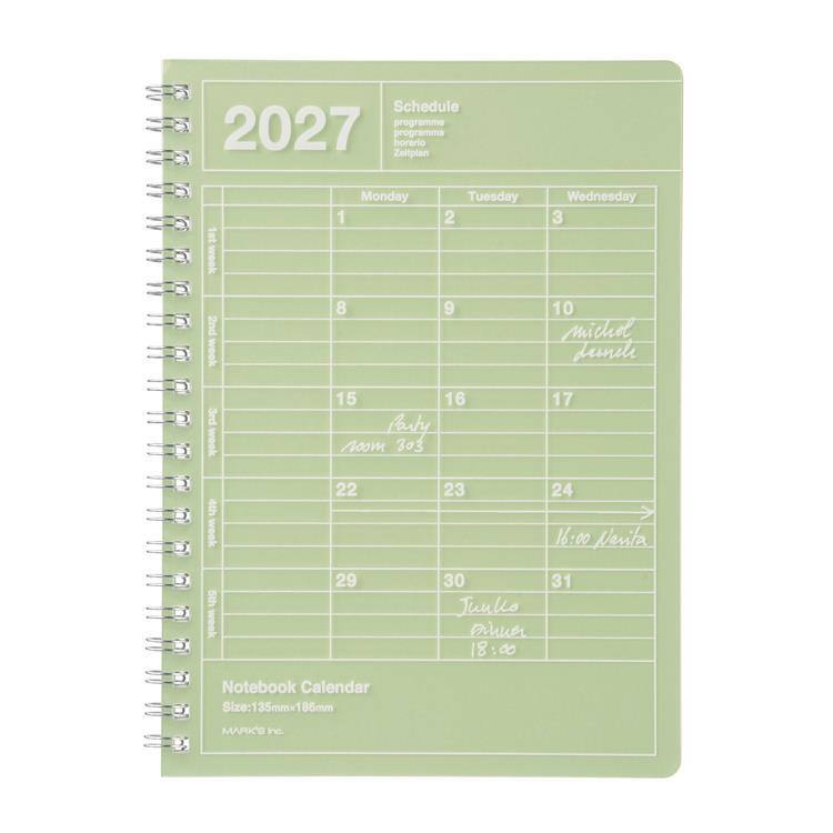 2027年1月始まり 月間 B6 ノートブックカレンダー S 縦型 ライムグリーン ライムグリーン