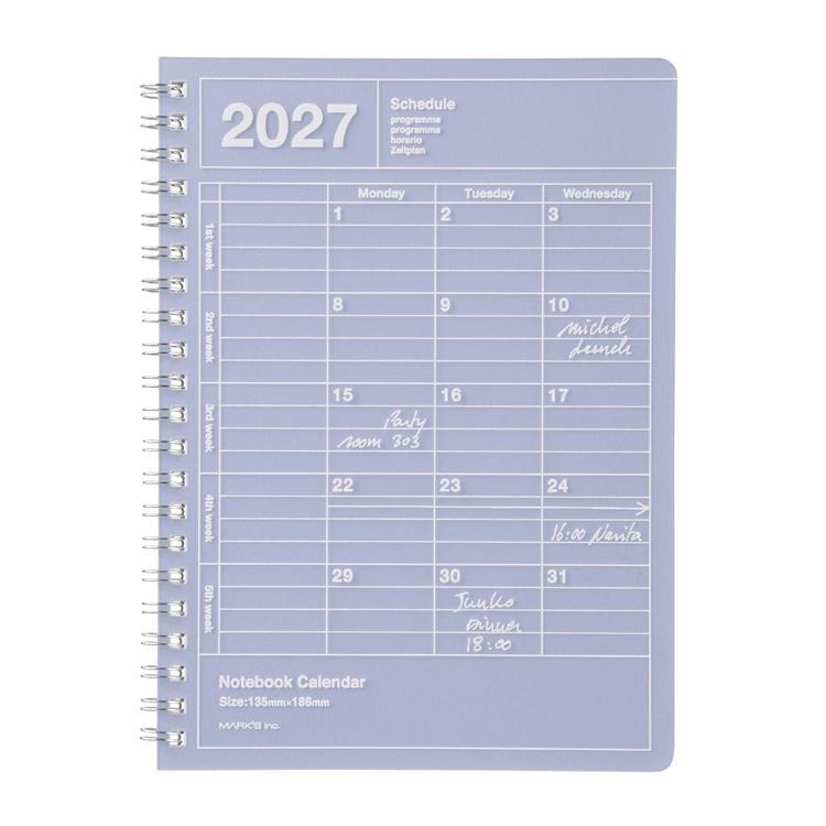 2027年1月始まり 月間 B6 ノートブックカレンダー S 縦型 パープル パープル